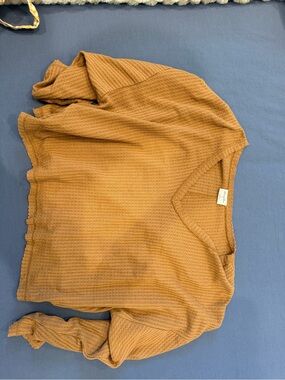 Others Follow Waffle-Knit V-Neck Sweater - Camel Brown